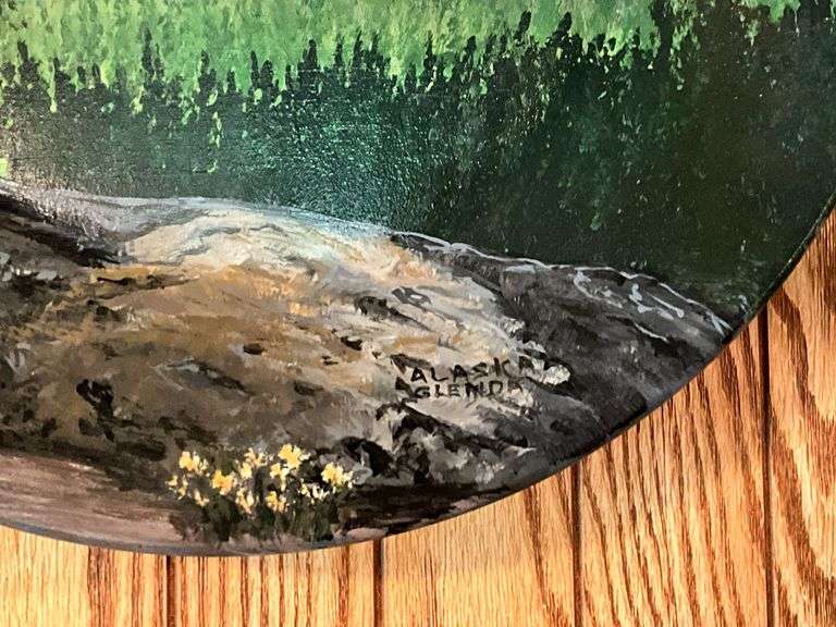 Hand painted saw blade clock, artist signed