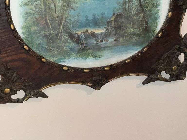 Antique frame with river scene, some damage to the frame