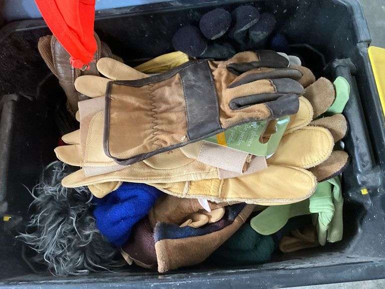 Leather gloves, camo clothing, vest, etc.