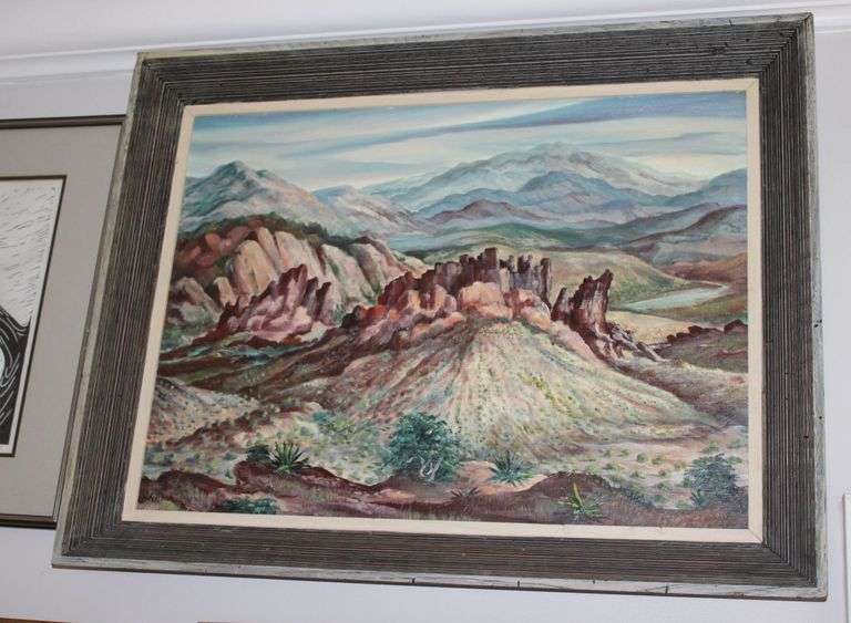 Framed and matted print, oil & gesso, 20 1/2" x 28 1/2"