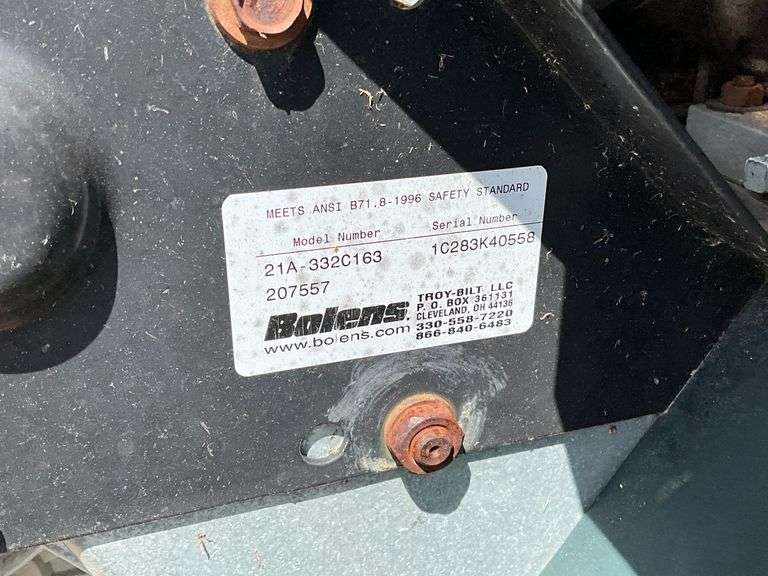 Bolen's front tine tiller 6 hp Briggs & Stratton engine, engine turns over, Model 21A-332C163