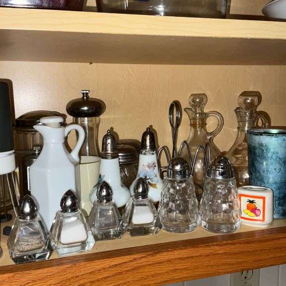 Salt & pepper shakers, cruet, sugar bowl, pepper grinder, tooth pick holder, etc.