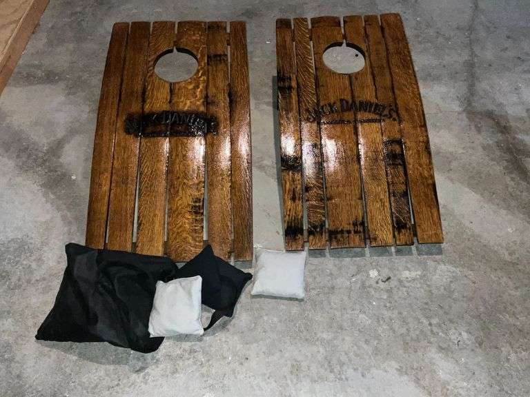 Jack Daniels barrel corn hole game