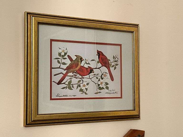 Cardinals by Schaperkotter, 1984, No. 236/300, framed and matted 11 1/2" x 9 1/2"