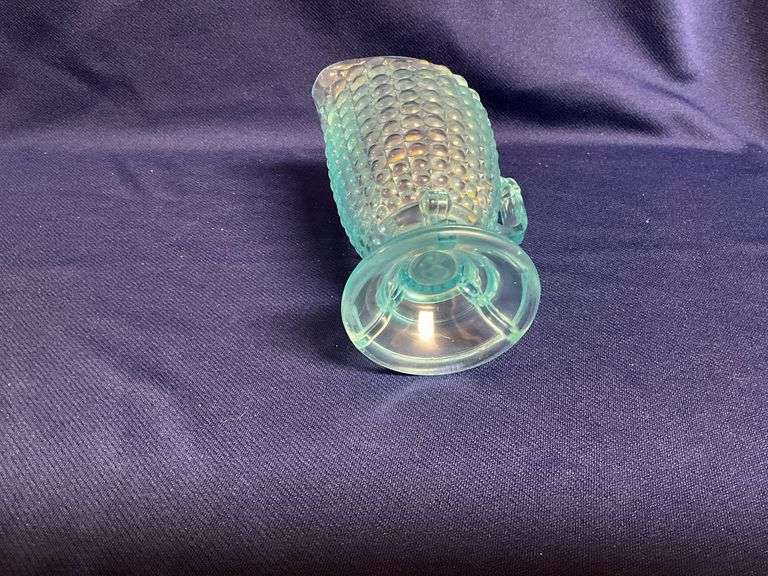 Thousand Island pattern blue glass pitcher