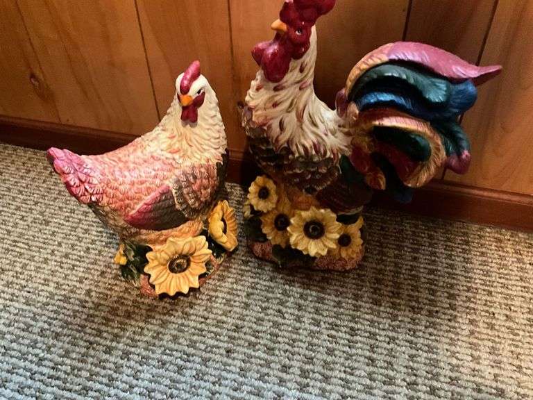 Ceramic hen and rooster, small chip on comb image