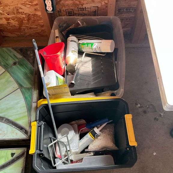2 totes of painting supplies