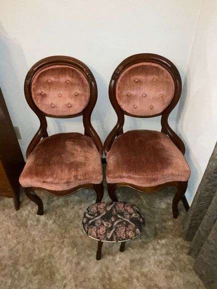 Pair of upholstered antique chairs image