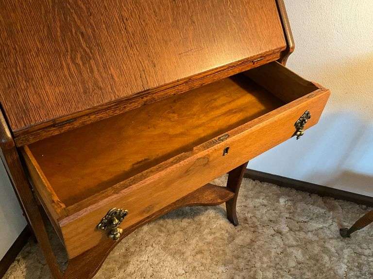 Antique drop front desk with key