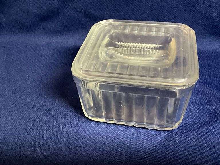 Vintage clear glass refrigerator dish with lid image