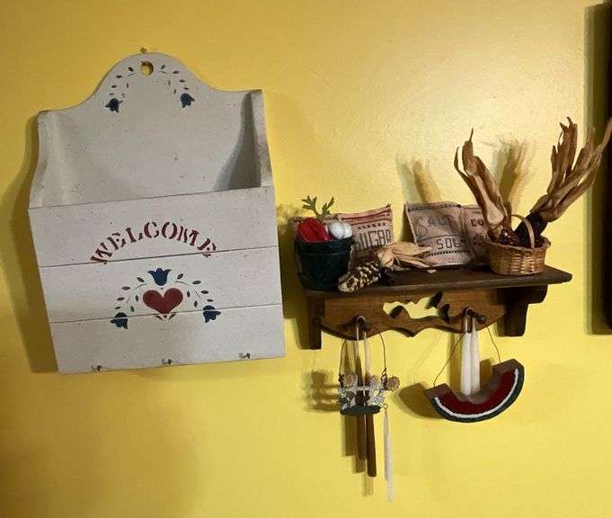 Wood magazine rack and small wood shelf, 11" W image