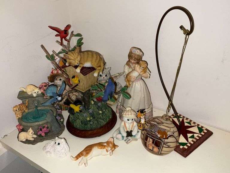 Cat figurines, ornaments, playing cards