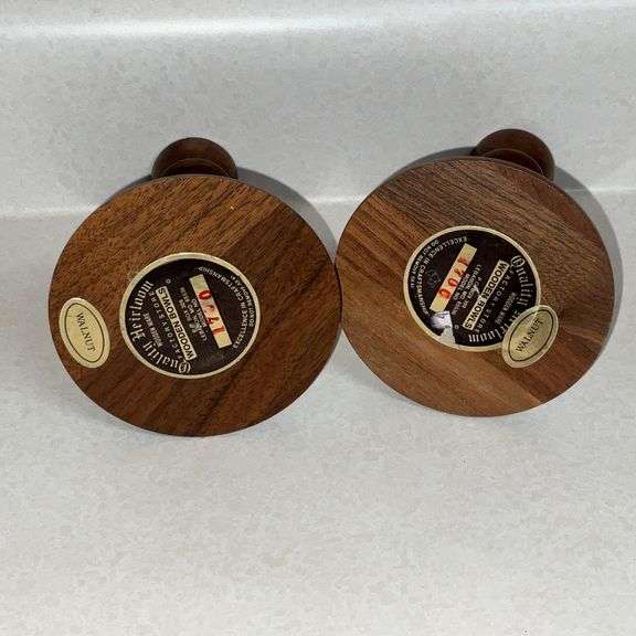 Walnut Factory Store candlesticks, wooden cat and pair of wooden elephants