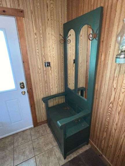 Hall tree with bench, storage and mirror