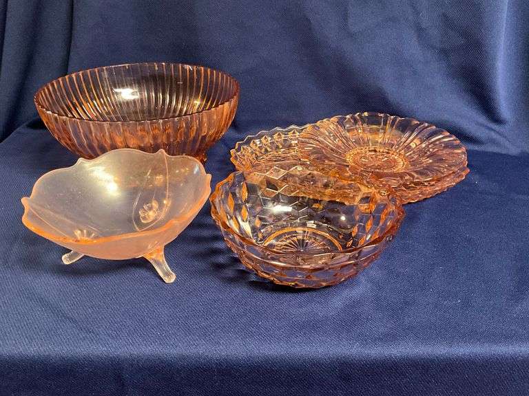 Pink Depression Glass pieces, up to 12" W image