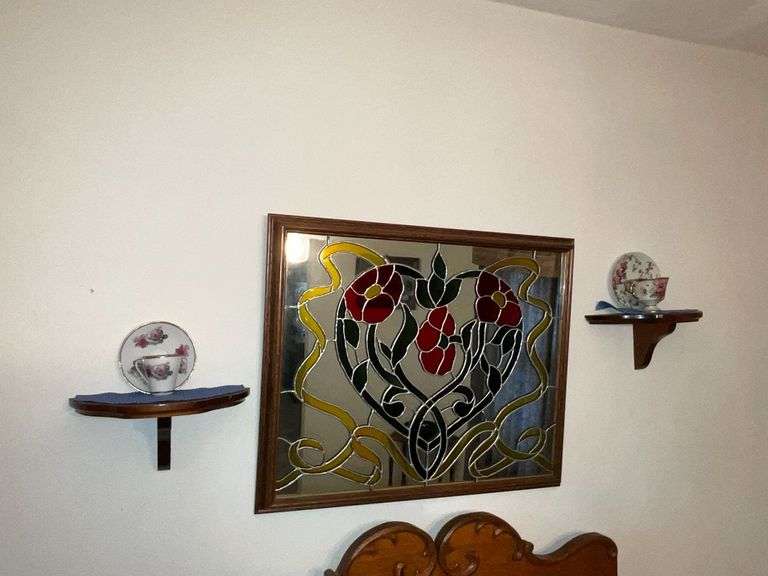 Framed faux stain glass mirror 23" x 19" image