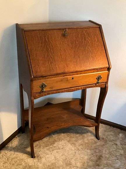 Antique drop front desk with key image