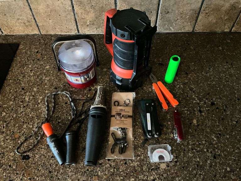 Grunt tubes, turkey call, flashlights, lantern, multi tools