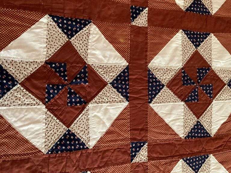 Patchwork pinwheel quilt, hand quilted