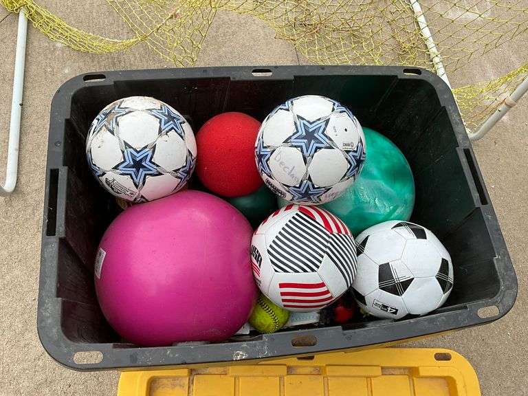 Soccer balls, small net, softballs, wiffle balls, etc.