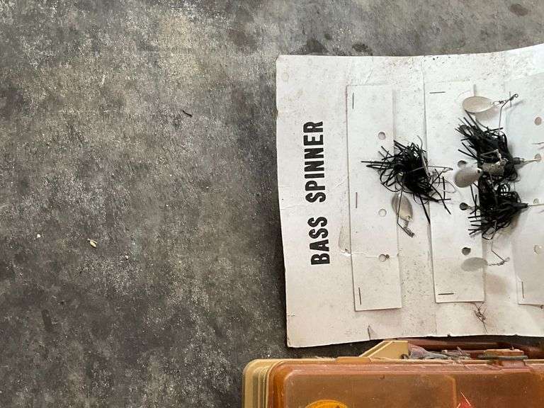 Fishing tackle, hooks, bobbers, sinkers, line, tackle box, etc.