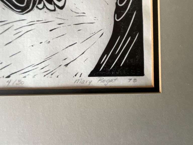 Framed and matted artwork, "Lucifer", 16" W x 18" T.
