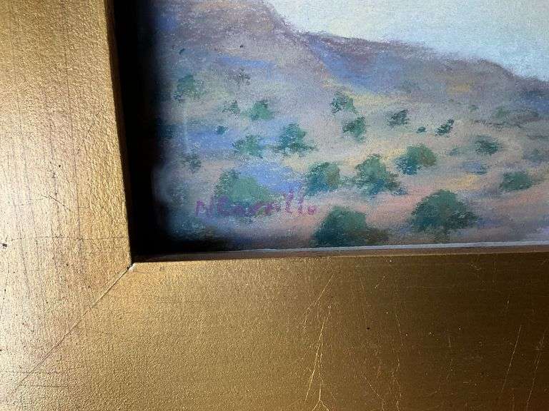 Framed and matted chalk? art "Arizona Sunrise", 18" x 15"
