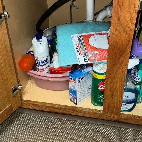 Cleaning supplies, rug