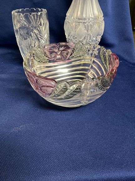 Mikasa lead crystal bowl, decanter 15 1/2" T
