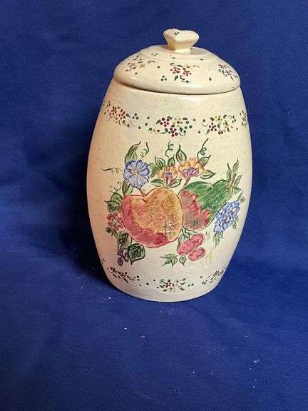 Pottery cookie jar with fruit pattern image