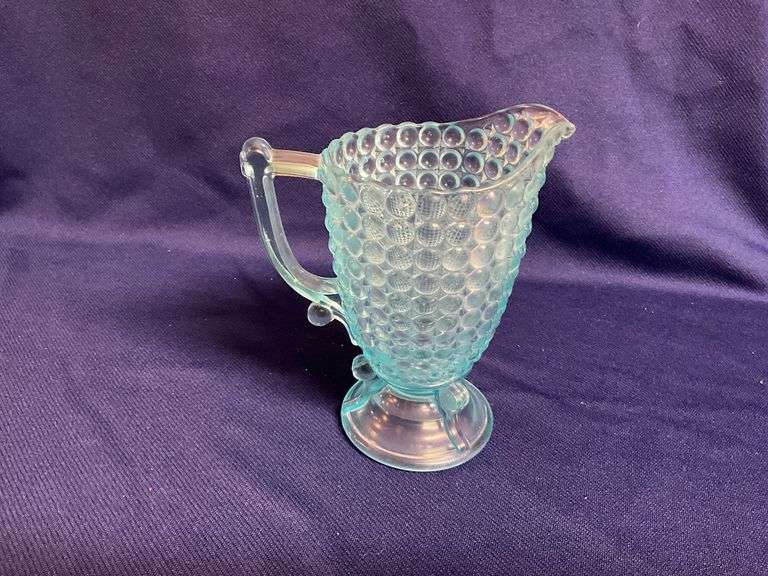 Thousand Island pattern blue glass pitcher image