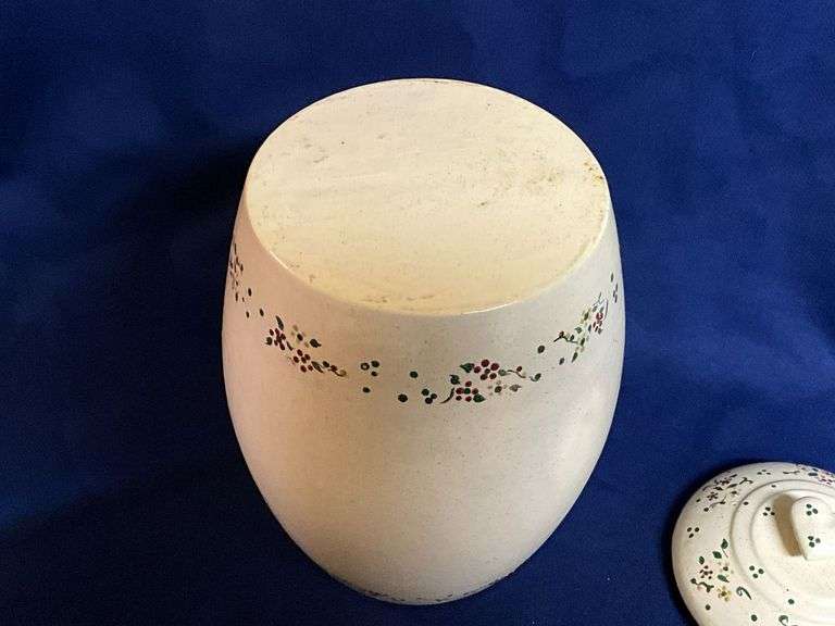Pottery cookie jar with fruit pattern
