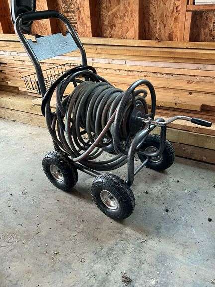 Four-wheel hose reel with hose