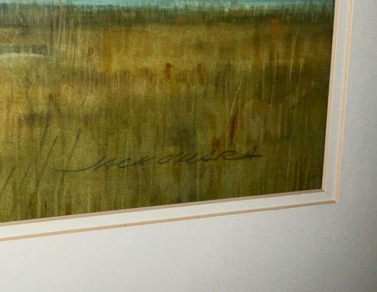 Lake scene, framed and matted watercolor by Jack O'Hara