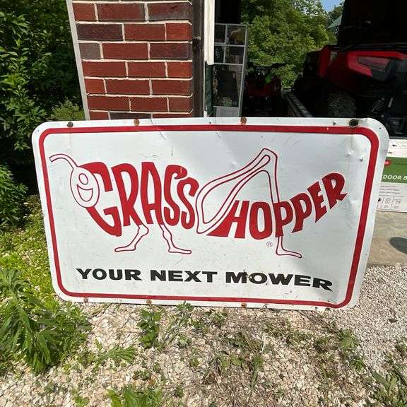 Grasshopper Mowers metal sign, rough shape
