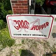Grasshopper Mowers metal sign, rough shape