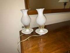 Pair of milk glass dresser lamps