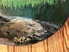 Hand painted saw blade clock, artist signed