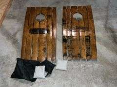 Jack Daniels barrel corn hole game