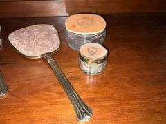 Dresser set, dresser boxes, hand held mirror and brush