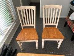 Wooden kitchen table with leaf and 2 chairs, needs refinishing and assembly