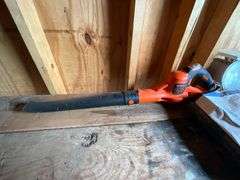 Garden supplies, flower pots, rake, Black & Decker cordless blower (no charger)