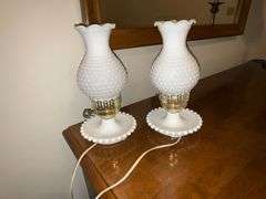 Pair of milk glass dresser lamps