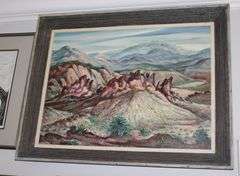 Framed and matted print, oil & gesso, 20 1/2" x 28 1/2"