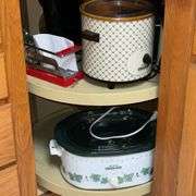 Crock pots, coffee grinder, Mr. Coffee maker, french fry cutter
