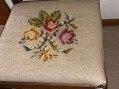 Pair of vintage chairs with needlepoint seats