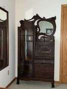 Antique secretary with curved glass and drop front desk with key