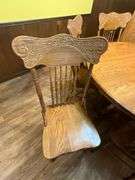 Single pedestal oak? Kitchen table, 53" W with 18" leaf