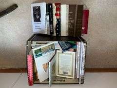 Assortment of books, Italian, dictionary, genealogy books, Holy Bible