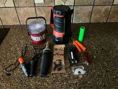 Grunt tubes, turkey call, flashlights, lantern, multi tools